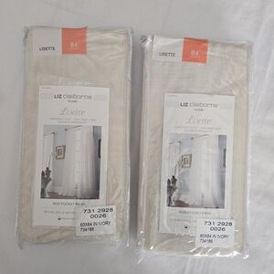Liz Claiborne Lisette Ivory Rod-Pocket Sheer Panel 60"x84" Lot of 2 NWT